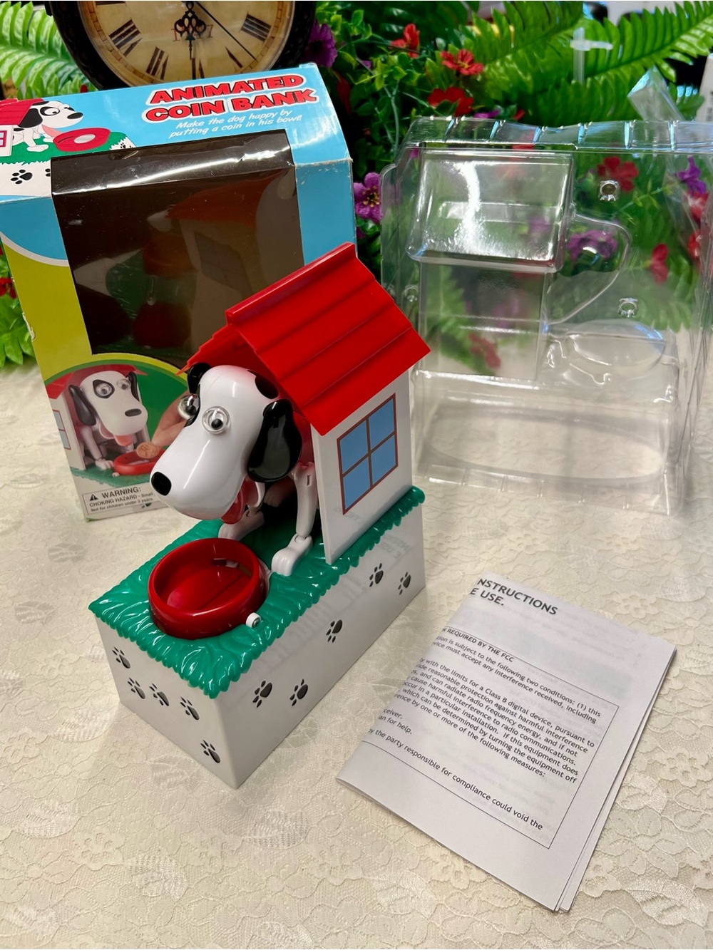 Animated Dog Coin Bank with Bowl and House